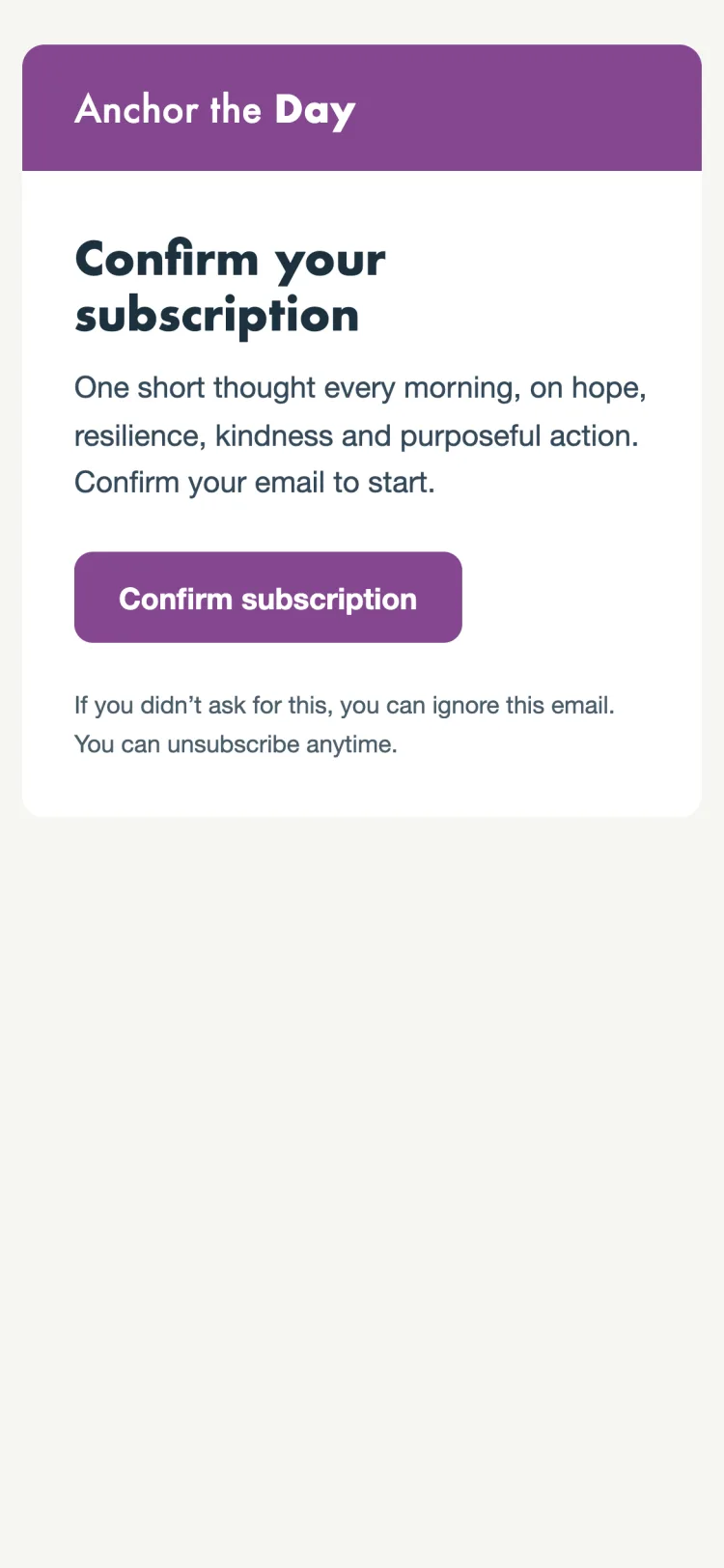 The confirmation email, with a Confirm subscription button