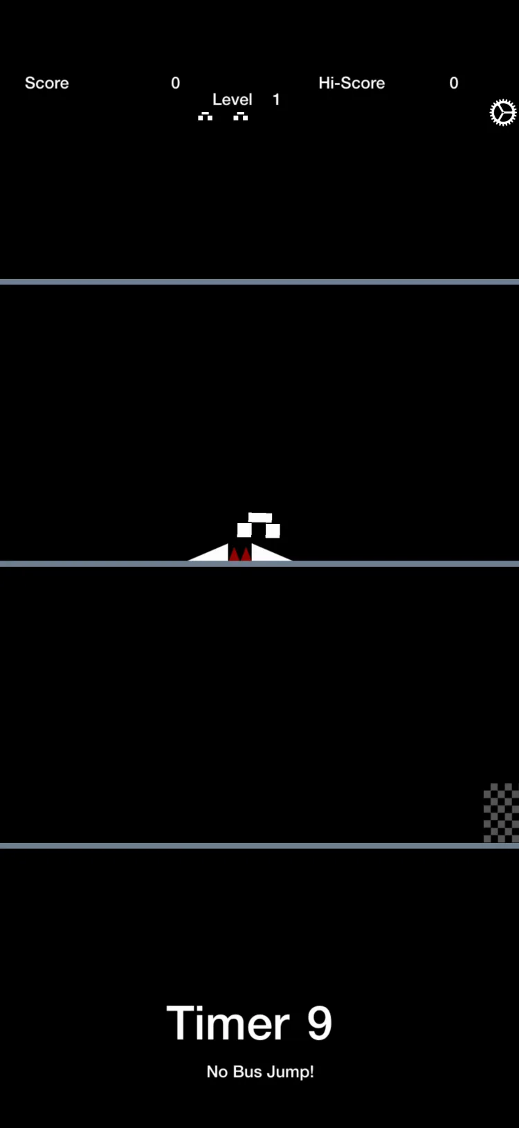 The bike in mid-air off the ramp, directly above the red spikes, with 9 seconds left