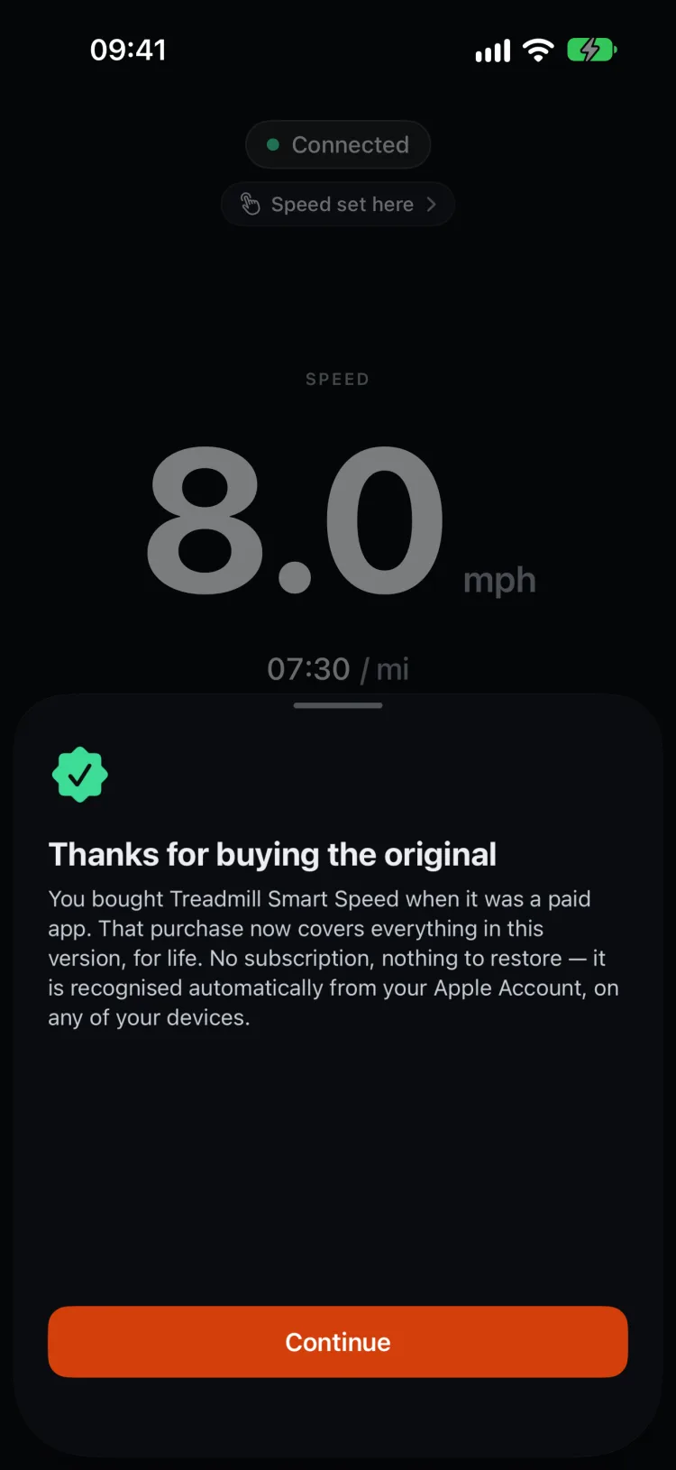 “Thanks for buying the original”: a purchase of the old paid app covers everything in this version, for life